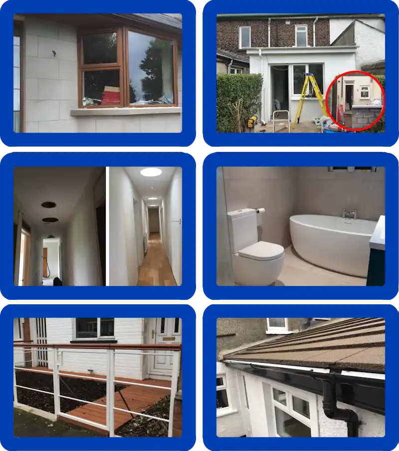 6 Images, Double Glazing, Hose Extension, Sun Tunnels in Hallway, Bath and Toilet, Steel and Timber Ballustrade,  PVC Gutters