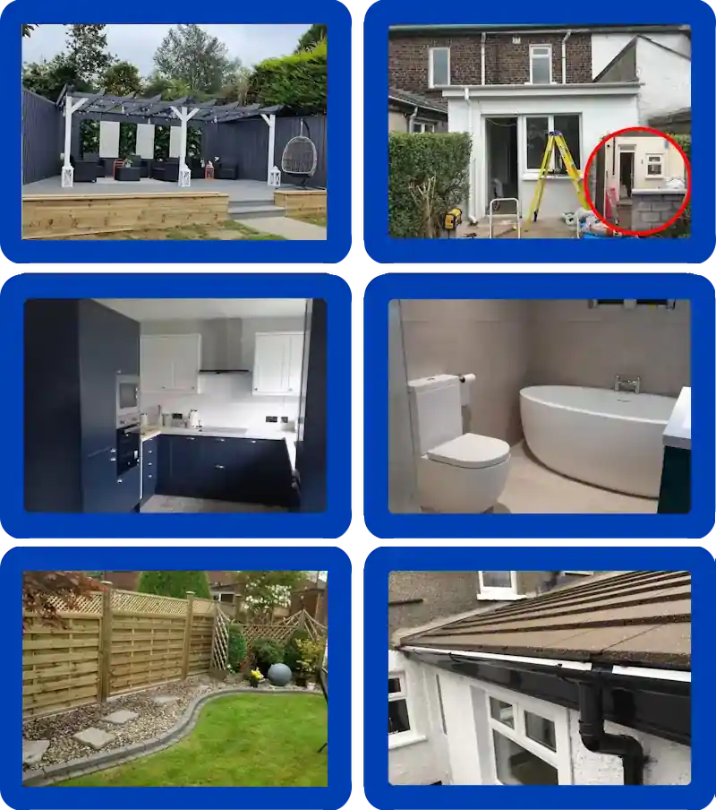 6 Images, Double Glazing, House Extension, Sun Tunnels in Hallway, Bath and Toilet, Steel and Timber Ballustrade,  PVC Gutters